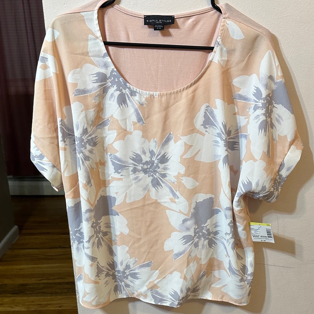 New Directions Floral Blouse - Peach and Gray